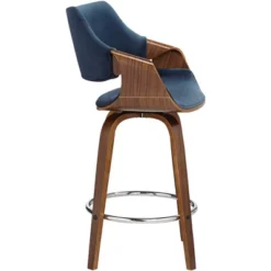 Studio 55D Walnut Swivel Bar Stool 25 3/4" High Mid Century Blue Velvet With Backrest Footrest For Kitchen Counter Height Island -Baxton Studio Sale Shop GUEST 7368792e d34d 4b83 adfa 2c76ae070636