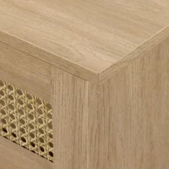 Modern Boho Floating TV Stand For TVs Up To 80" With Rattan Doors Coastal Oak - Saracina Home -Baxton Studio Sale Shop GUEST 745a3b8a 848e 4b6e 885e a5cf9fe591e4