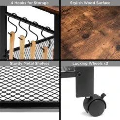 Best Choice Products 3-Tier Microwave Cart Rolling Utility Serving Cart Organizer W/ 2 Storage Shelves, 4 Hooks -Baxton Studio Sale Shop GUEST 74b78f73 85e1 44e9 951b 2cc280b87334