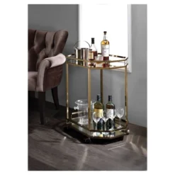 Lacole Serving Cart Mirror/Champagne - Acme Furniture