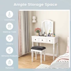 Costway Vanity Table Set Makeup Desk Cushioned Stool 3 Drawer Large Mirror White/Walnut -Baxton Studio Sale Shop GUEST 752a0803 d0d9 4707 ae0d d474e927f7a2