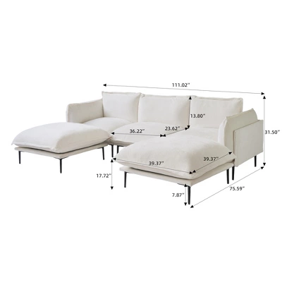 WJShome Velvet Modular Sectional Sofa With Chaise,111" Modern U-Shaped Couch For Living Room,8" High Metal Legs 2 WJShome Velvet Modular Sectional Sofa With Chaise,111" Modern U-Shaped Couch For Living Room,8" High Metal Legs - Image 2
