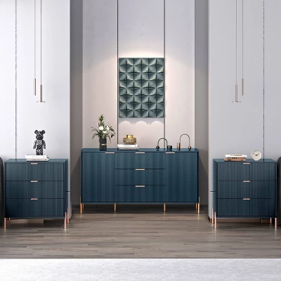 Festivo 3pc Modern Elegance 3 Drawer Nightstands And 3 Drawer Dresser Set Navy 2 Festivo 3pc Modern Elegance 3 Drawer Nightstands And 3 Drawer Dresser Set Navy - Image 2