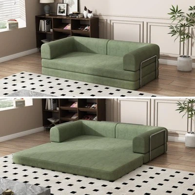 Convertible Corduroy Sleeper Sofa Bed, 3-Seater Folding Futon Couch With Fixed Frame, King Size Fold Out Floor Sofa, No Assembly Couch 10 Convertible Corduroy Sleeper Sofa Bed, 3-Seater Folding Futon Couch With Fixed Frame, King Size Fold Out Floor Sofa, No Assembly Couch - Image 10