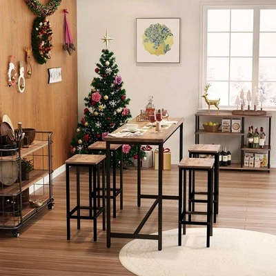 ODK 25.6 Inch Height Industrial Modern Wooden Counter Stool Seat Barstool With Footrest For Kitchen Island, Rustic Brown, Set Of 2 3 ODK 25.6 Inch Height Industrial Modern Wooden Counter Stool Seat Barstool With Footrest For Kitchen Island, Rustic Brown, Set Of 2 - Image 3