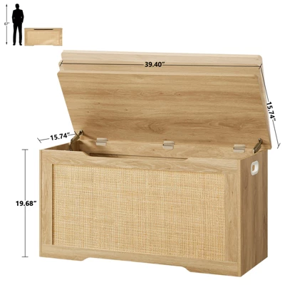 USIKEY 39.4” Storage Chest, Toy Box With 2 Safety Hinges, Rattan Storage Bench With Storage, Toy Chest For Bedroom, 2 USIKEY 39.4” Storage Chest, Toy Box With 2 Safety Hinges, Rattan Storage Bench With Storage, Toy Chest For Bedroom, - Image 2