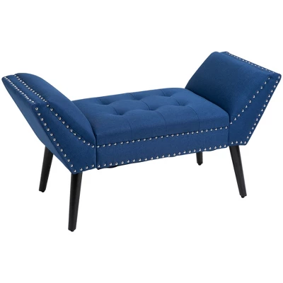 HOMCOM Modern Button Tufted Sitting Bench, Accent Fabric Upholstered Ottoman For Bedroom Or Living Room, Blue 3 HOMCOM Modern Button Tufted Sitting Bench, Accent Fabric Upholstered Ottoman For Bedroom Or Living Room, Blue - Image 3