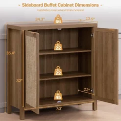 Rattan Sideboard Buffet Cabinet - Large Credenza Kitchen Storage Cabinet With Rattan Storage -Baxton Studio Sale Shop GUEST 76899dc2 a4b2 41d3 a675 0410b9836456