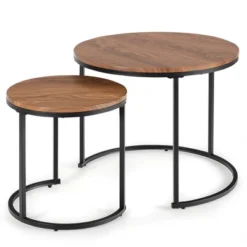 Costway Nesting Coffee Table Set Of 2 For Balcony Living Room Modern Round Side Tables Rustic Brown/Brown/Gold 20 Costway Nesting Coffee Table Set Of 2 For Balcony Living Room Modern Round Side Tables Rustic Brown/Brown/Gold -Baxton Studio Sale Shop GUEST 769f4ef1 2763 4a1b bade 74f4a2764dec