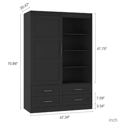 KTMBDW Armoire Wardrobe Closet, 71" H Wooden Clothing Storage Cabinet With Barn Door And 2 Drawers, Bedroom Freestanding Wardrobe With Hanging Rod 5 KTMBDW Armoire Wardrobe Closet, 71" H Wooden Clothing Storage Cabinet With Barn Door And 2 Drawers, Bedroom Freestanding Wardrobe With Hanging Rod - Image 5