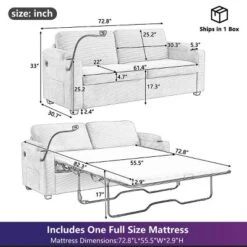 Sleeper Loveseat With Full-Size Mattress, Sofa With USB Ports And Cup Holders, Sofa Bed With Steel Frame And Corduroy Cushion-Baofuwish -Baxton Studio Sale Shop GUEST 76c21e99 0c1e 4b0c bb42 9f90dc457369