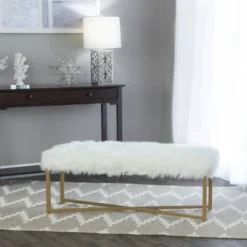 Faux Fur Rectangle Bench White - HomePop -Baxton Studio Sale Shop GUEST 76e44540 183f 49b1 83c5 4f038e385ccc