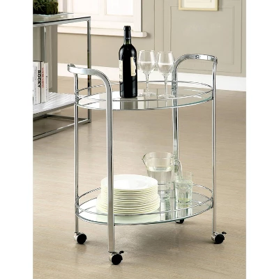 Derria Oval Mirrored Metal Frame Serving Cart - Furniture Of America 1 Derria Oval Mirrored Metal Frame Serving Cart - Furniture Of America