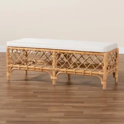 Orchard Fabric Upholstered And Rattan Bench White/Natural - Bali & Pari -Baxton Studio Sale Shop GUEST 7710766f be1f 462b b4e7 1b69675b6c1b
