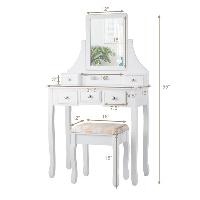Tangkula Rotatable Mirror Vanity Set Makeup Dressing Table And Stool W/ 5 Drawers 2 Tangkula Rotatable Mirror Vanity Set Makeup Dressing Table And Stool W/ 5 Drawers - Image 2