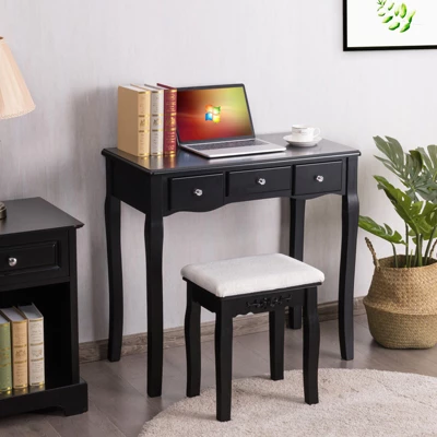 Tangkula Vanity Table Makeup Dresser Desk W/LED Light Drawers & Stool Black/Brown/White 2 Tangkula Vanity Table Makeup Dresser Desk W/LED Light Drawers & Stool Black/Brown/White - Image 2