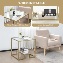 Costway 22'' 2-Tier Sofa Side Table Square Metal Frame For Living Room Bedroom Bronze -Baxton Studio Sale Shop GUEST 77eec6eb cd05 4ff0 bd78 06dda477a107