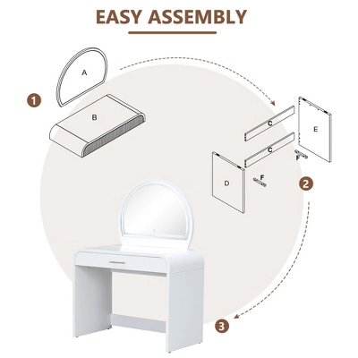 40"W Dressing Table Vanity Table Makeup Table With Touch Screen Lighted Mirror And Large Drawe - ModernLuxe 6 40"W Dressing Table Vanity Table Makeup Table With Touch Screen Lighted Mirror And Large Drawe - ModernLuxe - Image 6