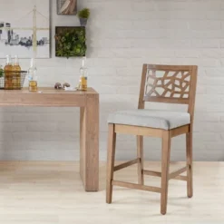 Crackle Counter Height Barstool Light Gray