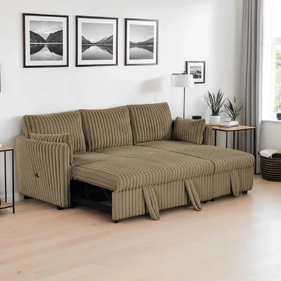 CLIHOME 58" Chenille Plush Sleeper Sofa Bed For 3-seat Sofa Pullout Sleeper Sofa Couches With 2 Pillows For Living Room, Corduroy 7 CLIHOME 58" Chenille Plush Sleeper Sofa Bed For 3-seat Sofa Pullout Sleeper Sofa Couches With 2 Pillows For Living Room, Corduroy - Image 7