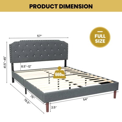 Costway Upholstered Bed Frame Adjustable Diamond Button Headboard Easy Assembly 3 Costway Upholstered Bed Frame Adjustable Diamond Button Headboard Easy Assembly - Image 3