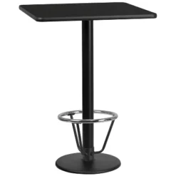 Emma And Oliver 30" Square Black Laminate Bar Table Top-18"RD Base/Foot Ring