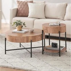 Round Coffee Table With Drawers Circle Living Room Table Wood Accent Coffee Table -Baxton Studio Sale Shop GUEST 78ed5e7d 9c85 430b bda5 3e513070d86d