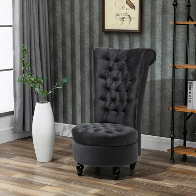 HOMCOM High Back Accent Chair, Upholstered Armless Chair, Retro Button-Tufted Royal Design With Thick Padding And Rubberwood Leg, Black 1 HOMCOM High Back Accent Chair, Upholstered Armless Chair, Retro Button-Tufted Royal Design With Thick Padding And Rubberwood Leg, Black