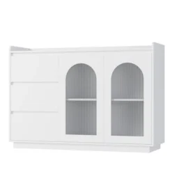 Sideboard Buffet Cabinet With Glass Doors, 48" Large Kitchen Buffet Table With 3 Drawers, Coffee Bar Storage Cabinet -Baxton Studio Sale Shop GUEST 79a4062e 91ea 4435 af7a 5191b0d6d1fb