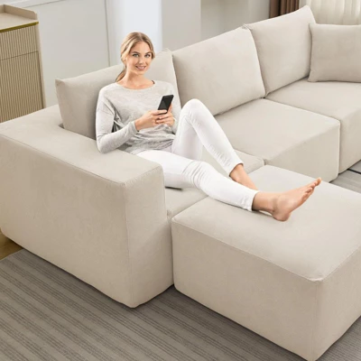 Sectional Sofa, Sleeper Sofa Couches With L-Shape Chaise, With Deep Seat, Upholstered Couches For Living Room Bedroom, No Assembly Required 7 Sectional Sofa, Sleeper Sofa Couches With L-Shape Chaise, With Deep Seat, Upholstered Couches For Living Room Bedroom, No Assembly Required - Image 7