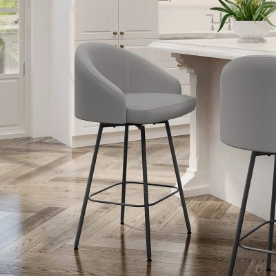 Nelly Swivel Barstool Light Gray/Black - Amisco 4 Nelly Swivel Barstool Light Gray/Black - Amisco - Image 4