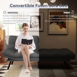 Dyonery 71" Futon Sofa Bed,Cozy Convertible Loveseat Sleeper, Linen Fabric Couch With Adjustable Back & Arms For Living Room, Guest Room - Light Gray -Baxton Studio Sale Shop GUEST 7a244f85 68f0 4c59 a2cb 364d098fc2d7