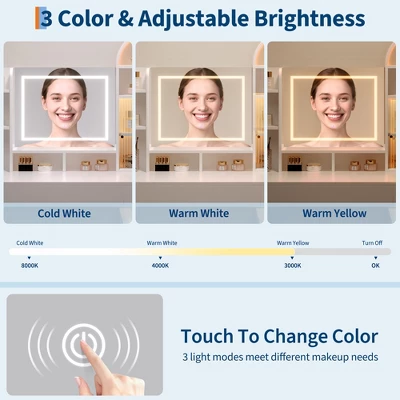 Arched Vanity Desk With Mirror And Lights, Makeup Vanity Table With 3 Drawers And 11 Storage Shelves, Large Dressing Table With Outlet 6 Arched Vanity Desk With Mirror And Lights, Makeup Vanity Table With 3 Drawers And 11 Storage Shelves, Large Dressing Table With Outlet - Image 6