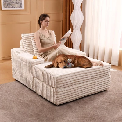 Oversized Chaise Lounge Chair, Upholstered Sleeper Sofa Bed With Storage Ottoman & 3 Pillows, Single Sofa Couch For Living Room Bedroom 7 Oversized Chaise Lounge Chair, Upholstered Sleeper Sofa Bed With Storage Ottoman & 3 Pillows, Single Sofa Couch For Living Room Bedroom - Image 7