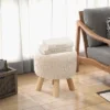 Costway Round Footstool Ottoman Faux Fur Upholstered Footrest With Padded Seat White
