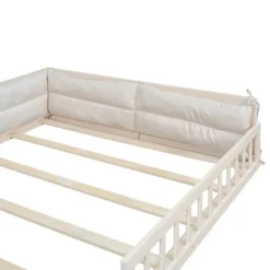 Full Size Upholstered Platform Bed Frame, Toddler Beds With Guardrail And Pillow 4W, Beige/Gray -ModernLuxe -Baxton Studio Sale Shop GUEST 7b32395b 2f38 4fd4 8463 4afadfc3678d