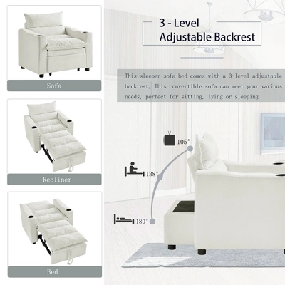 Velvet Convertible 3-in-1 Adjustable Sleeper Sofa Chair With Pullout Bed And Cup Holder 2 Velvet Convertible 3-in-1 Adjustable Sleeper Sofa Chair With Pullout Bed And Cup Holder - Image 2