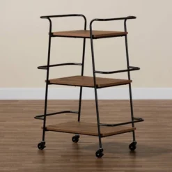 Small Bernard Rustic Industrial Metal And Wood 3 Tier Mobile Wine Bar Cart Black/Walnut - Baxton Studio -Baxton Studio Sale Shop GUEST 7b7ef752 ce3e 482f b796 fa2fd1bafbc6