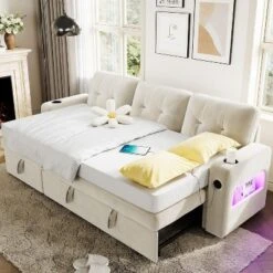 84 Inch Sleeper Sofa Couch, L-Shaped Sofa, Convertible Pull Out Sofa Bed With Storage, Charging Station, Led Lights, Modern Sectional Sofa -Baxton Studio Sale Shop GUEST 7be1533f c01f 44b8 9c85 c2a58d95018f