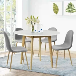 Norman9075+Spoon 4 -Piece Round-Shaped With 4 Upholstered Chairs Dining Set -The Pop Maison -Baxton Studio Sale Shop GUEST 7ca9d7da 06b0 4f7d 8d8c 005a463dbdef