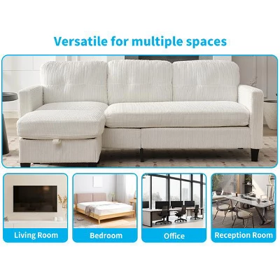 Mjkone 76" Convertible L-Shaped Sectional Sofa With Storage Ottoman,Corduroy 3-Seater Couch 4 Mjkone 76" Convertible L-Shaped Sectional Sofa With Storage Ottoman,Corduroy 3-Seater Couch - Image 4