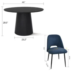 Dwen+Edwin 5-Piece 46" Manufactured Grain And 21.6" Wider Seat 4 Upholstered Fabric Chairs Modern Round Dining Table Set-The Pop Maison -Baxton Studio Sale Shop GUEST 7d19c097 4d0b 4fbb 9c41 fa395c26f667
