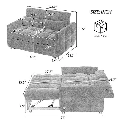 Sleeper Sofa,Tufted Pull-Out Sofa Bed With Adjustable Backrest And USB Ports,Loveseat Sofa,Sleeper Sofa For Living Room,Bedroom-Cuddlewood 3 Sleeper Sofa,Tufted Pull-Out Sofa Bed With Adjustable Backrest And USB Ports,Loveseat Sofa,Sleeper Sofa For Living Room,Bedroom-Cuddlewood - Image 3