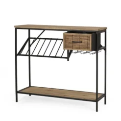 Boster Boho Industrial 8 Bottle Wine Rack Console Table With Storage Natural/Black - Christopher Knight Home -Baxton Studio Sale Shop GUEST 7d84e1f0 712a 48e2 9756 b281cb51fe61