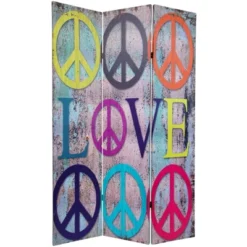 6' Tall Double Sided Multi Color Peace And Love Room Divider - Oriental Furniture