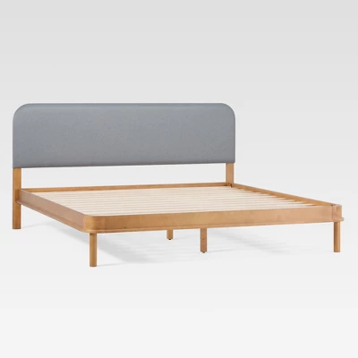 Walker Edison Saracina Home Contemporary Solid Wood And Curved Fabric Headboard Bed English Oak/Gray 7 Walker Edison Saracina Home Contemporary Solid Wood And Curved Fabric Headboard Bed English Oak/Gray - Image 7