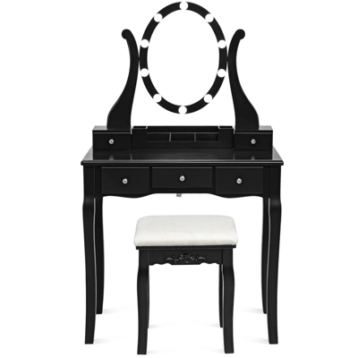 Tangkula Vanity Table Makeup Dresser Desk W/LED Light Drawers & Stool Black/Brown/White 8 Tangkula Vanity Table Makeup Dresser Desk W/LED Light Drawers & Stool Black/Brown/White - Image 8