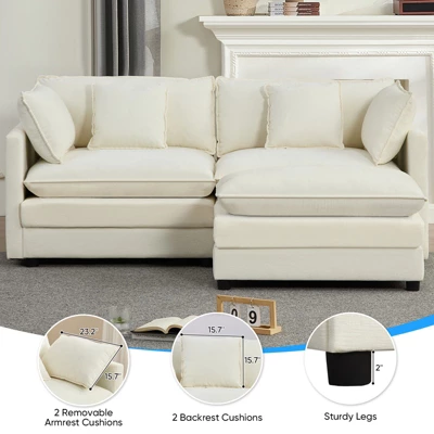 Mjkone 77'' L-Shaped Modular Deep Seat Sofa, Modern Chenille 3-Seat Cloud Sofa With Ottoman And Thickened Cushion 2 Mjkone 77'' L-Shaped Modular Deep Seat Sofa, Modern Chenille 3-Seat Cloud Sofa With Ottoman And Thickened Cushion - Image 2
