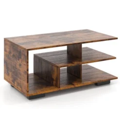 Costway Coffee Table W/ L-shaped Middle Shelf For Living Room Rustic Brown 17 Costway Coffee Table W/ L-shaped Middle Shelf For Living Room Rustic Brown -Baxton Studio Sale Shop GUEST 7e157eec 4227 410f 94bf 4e18ccf932cc
