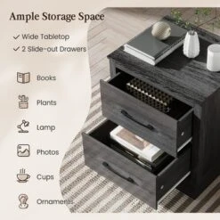 Costway 2 Drawer Nightstand Bedside Table Compact Sofa End Table Dark Grey Oak/Walnut -Baxton Studio Sale Shop GUEST 7e471ece 0149 4cf1 8d8b d879f968317a